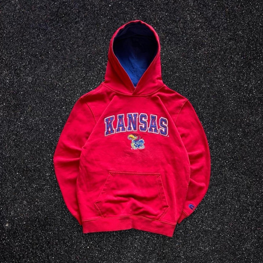 Colosseum Kansas Jayhawks Hoodie Vintage Red Mens Youth L Pullover Sweatshirt